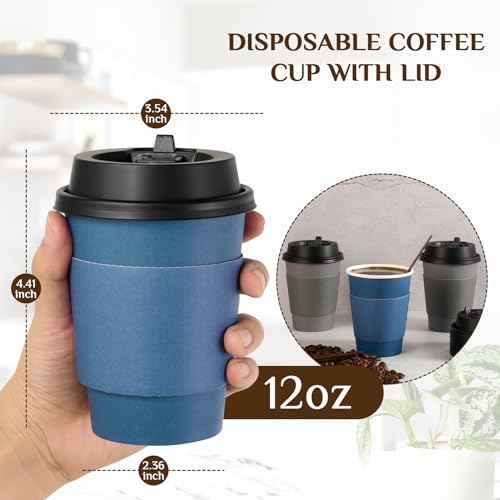 100 Pack 12 oz Disposable Coffee Cups with Lid (100 Count)