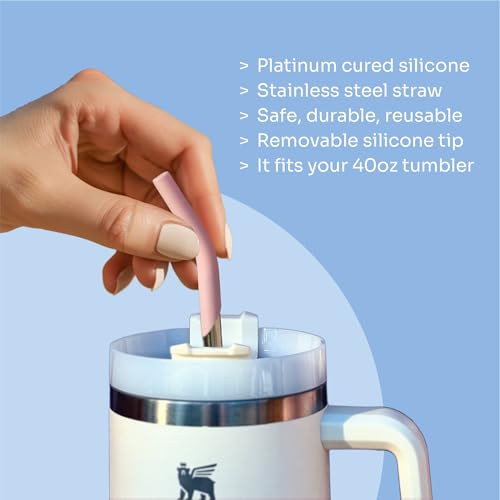 14.5" Extra Long Stainless Steel Drinking Straws with Silicone Tips (5 Count)
