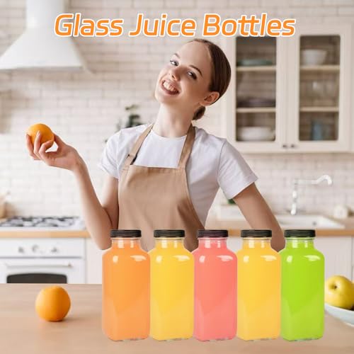 6 Pack 12oz Glass Drink Bottles with Lids