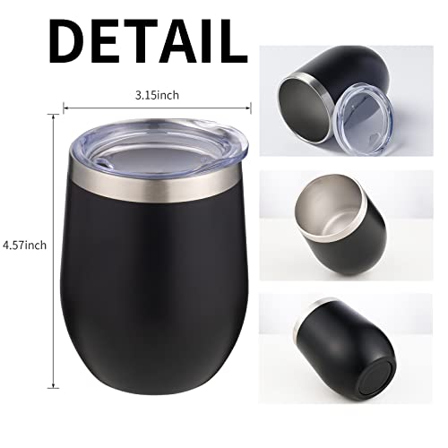 12oz 4 Pack Wine Tumbler Glasses with Lid Stemless Double Wall Vacuum Stainless Steel Travel Tumbler Keeping Cold & Hot for Wine
