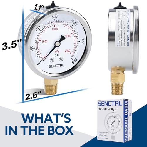 0 600 Psi Liquid Filled Pressure Gauge