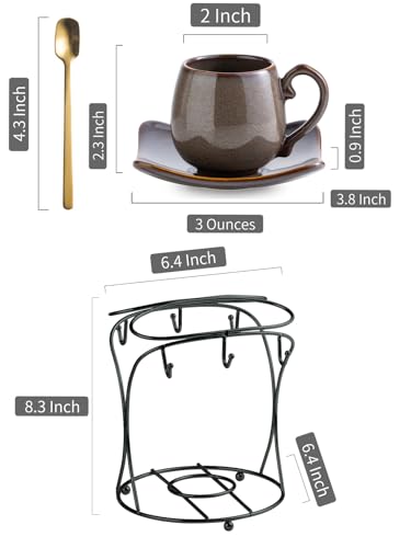 3oz Coffee Espresso Cups with Saucers Set of 6 (6 Count)