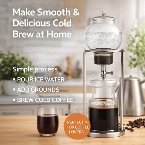 Luxury Ice Cold Brew Dripper Coffee Maker in Stainless Steel and Borosilicate Glass