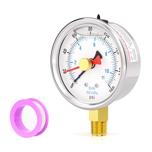 0 160PSI Stainless Steel with Reset Pointer Liquid Filled Pressure Gauge