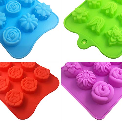 4 PACK Flower Shape Chocolate Candy Molds Set