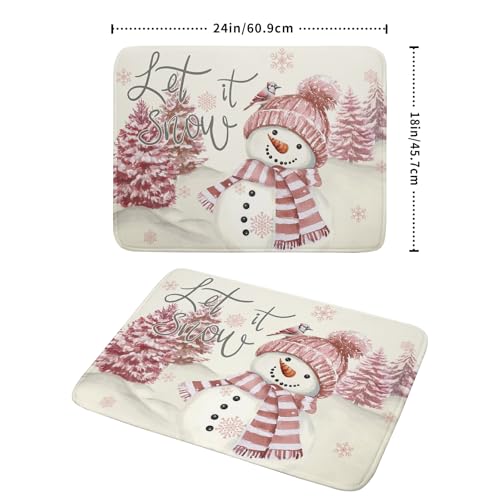 Pink Snowman Dish Drying Mat Xmas Trees Bird Winter Snowy Scene Dish Drainer Mats 18"x24" Microfiber Reversible Dish Drying Rack Pad Protector for Kitchen Countertop Decor