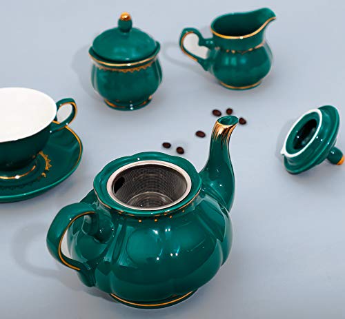 Tea Set 22 Piece Porcelain Ceramic Coffee Tea Sets Cups Saucer Service for 6 Teapot Sugar Bowl Creamer Pitcher and Teaspoons Porcelain Tea Set (22 Count)