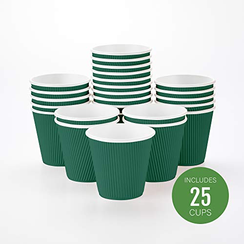 Ripple Wall Coffee Cups 25 Count 8 Ounce Insulated Forest Green Paper Cups