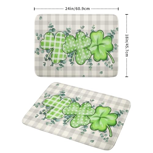 Patrick Dish Drying Mat for Kitchen Green Clovers Grey Buffalo Plaids Dish Drainer Mats 18x24inch Spring Leaf Dish Drying Rack Pad Protector for Countertop Dining Holiday Decor