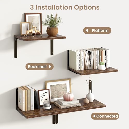 Rustic Brown 12 Inch Deep Floating Shelves Set of 2 (2 Count)