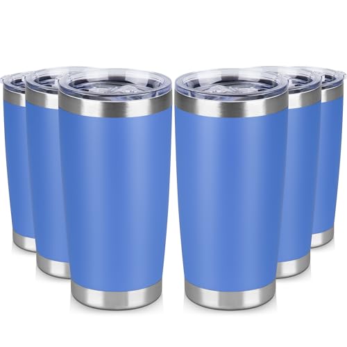 20 oz Tumbler Stainless Steel Tumblers Bulk with Lid Double Wall Insulated Coffee Tumbler Cups for Hot & Cold Drinks Powder Coated Travel Coffee Tumbler Mug Metal (6 Count)