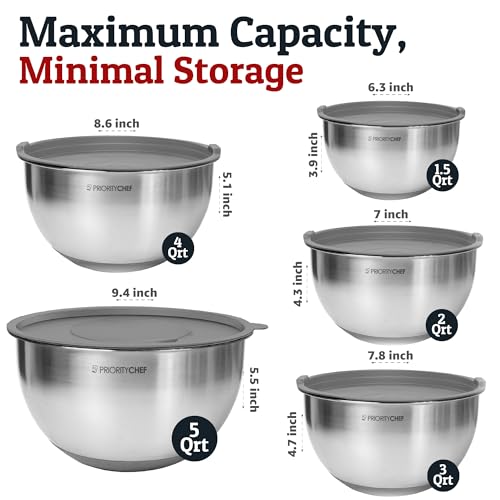 Stainless Steel Mixing Bowls with Lids Set (5 Count)