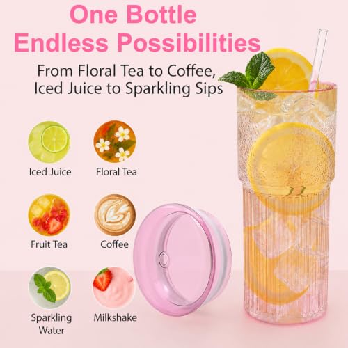 20oz Glass Cups with Lids and Straws (20 Count)