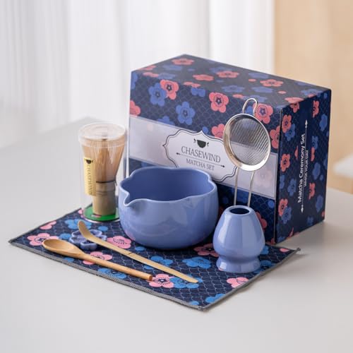 Matcha Set 8Pcs Floral Ceramic Matcha Kit with Matcha Whisk