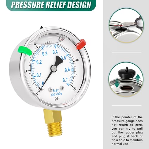 0 10PSI Stainless Steel Liquid Filled Pressure Gauge