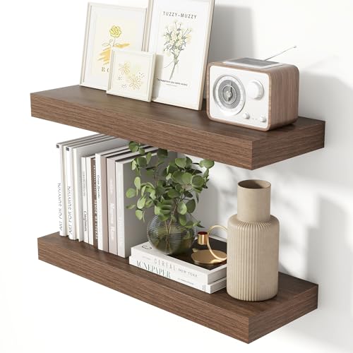 24 Inch Floating Shelves for Wall Walnut Shelves Set of 2 (2 Count)
