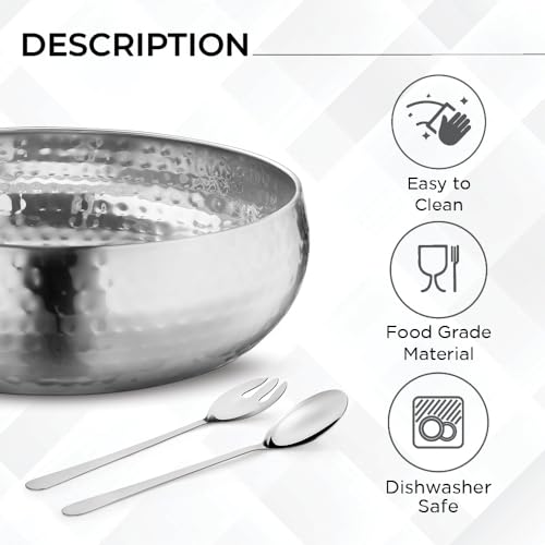 Set of 3 Premium Stainless Steel Salad Mixing Bowl Hammered Finish (3 Count)