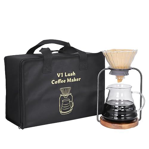 Pour Over Coffee Dripper Stand Transparent Glass Dripper Server with Paper Coffee Filters Manual Hand Drip Coffee Brewing Kit for Home Office Camping