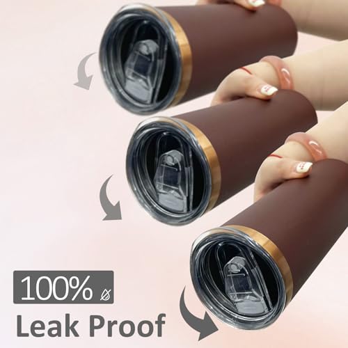20 oz Skinny Tumblers Bulk with Lids and Straws Brown (4 Count)