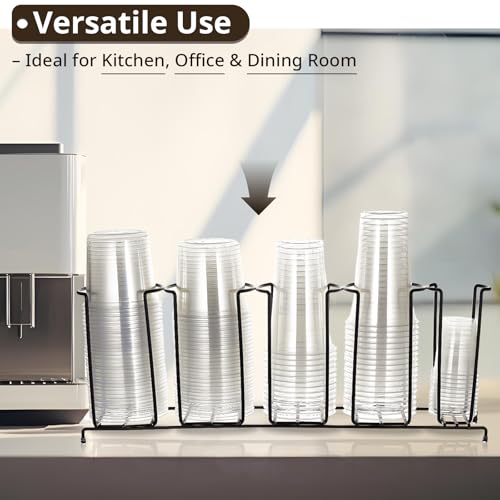 1 Pcs 5 Section Coffee Cup Organizers 23 x 5 x 8.5 Inch Wire Rack Coffee Cup and Lid Holder Black Iron Lid Dispenser Countertops Station Organizer for Kitchen Storage Essentials