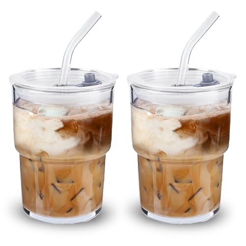 2PCS Glass Cups With Lids And Straws (2 Count)