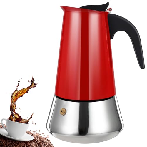 4 Cup Stovetop Espresso Maker Stainless Steel Moka Pot Stove Top Percolator Italian Coffee Makers Capable Mocha Greca Machine Cafe Classic Induction Cookers for Home and Camping 200ml 6.6oz