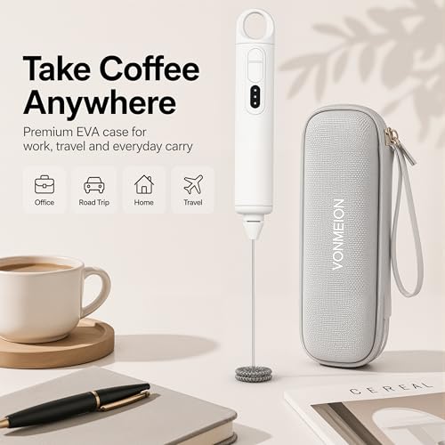 Rechargeable Milk Frother Handheld 3 Speed Coffee Foamer [3 Whisk] Electric Drink Mixer for Latte