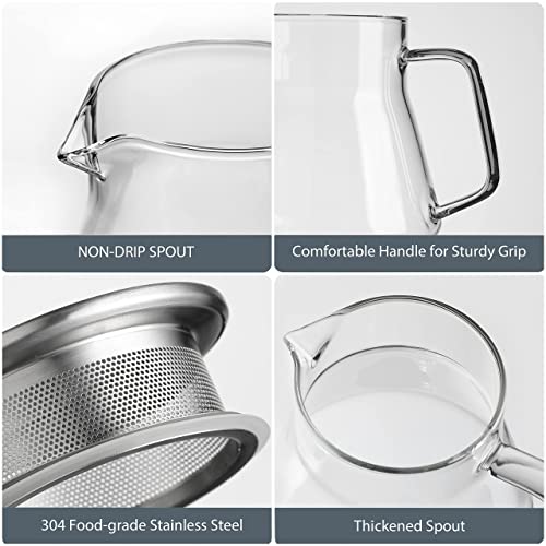 One Touch Glass Teapot with Stainless Steel Filter Lid