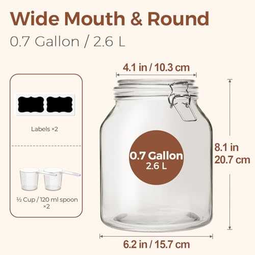 Glass Pantry Jars with Airtight Lids 0.7 Gal 2 Pack Wide Mouth Flour (2 Count)