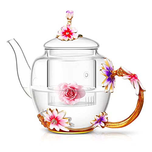 35OZ Enamel Glass Flower Teapot Gifts For Women