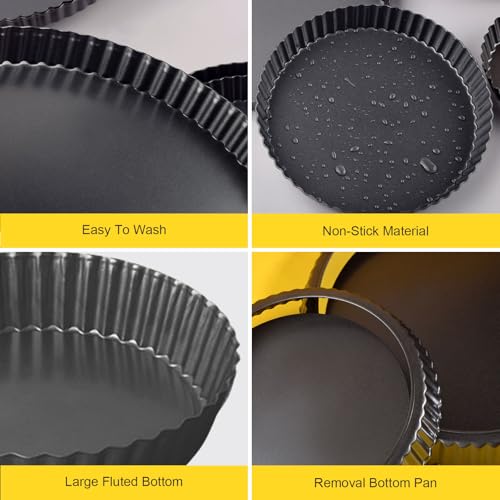 Tart Pan Removable Bottom 9 Inch Tart Pans Round Nonstick Quiche Pan Carbon Steel Quiche Baking Dish with Fluted Edges Fruit Tart Molds for Baking Pie Mold Pizza Chiffon Cake Dessert