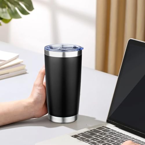 20oz Tumbler with Lid Double Wall Vacuum Insulated Travel Coffee Mug Stainless Steel Thermal Cup Powder Coated Sturdy Coffee Tumbler Bulk for Hot and Cold Beverage (4 Count)