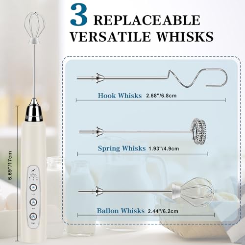 Milk Frother Wand Rechargeable Handheld Whisk Coffee 3 Speed Adjustable