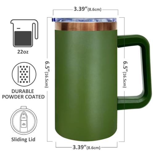 22oz Insulated Coffee Mug Bulk with Handle and Lid Army Green (4 Count)