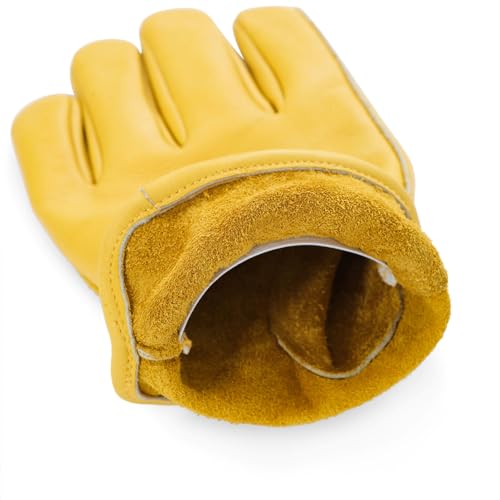 Water Repellent Cowhide Leather Work Gloves for Men 1 Pair Gold M