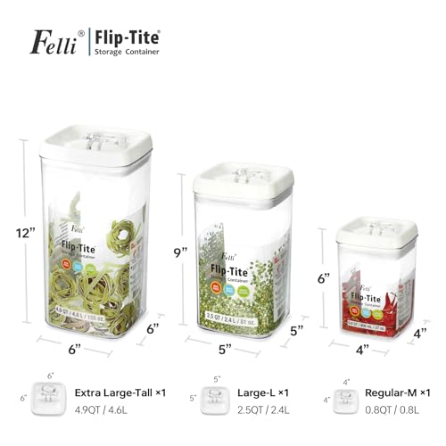 Flip Tite Acrylic Food Storage Container with Lid 6” XL Air Tight Ring Seal Flip Lock (3 Count)