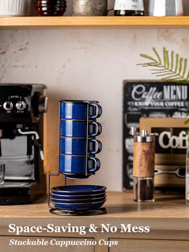 6oz Cappuccino Cups Set of 4 with Saucers Metal Rack (9.99 Count)