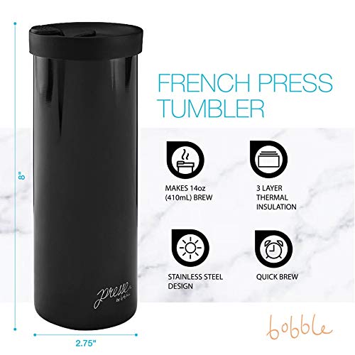 French Coffee Press Triple Wall Insulated Travel Mug 14 oz Black