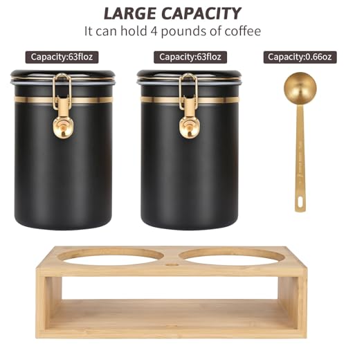 2×63OZ Stainless Steel Coffee Container with Shelf and Scoop for Coffee Bar (80 Ounce)