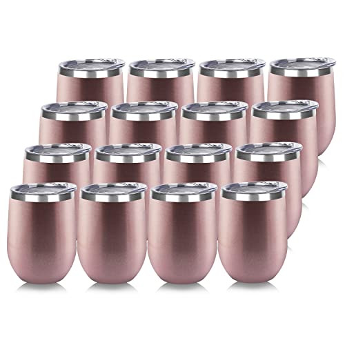 Stainless Steel Wine Tumbler Bulk with Lid (16 Count)