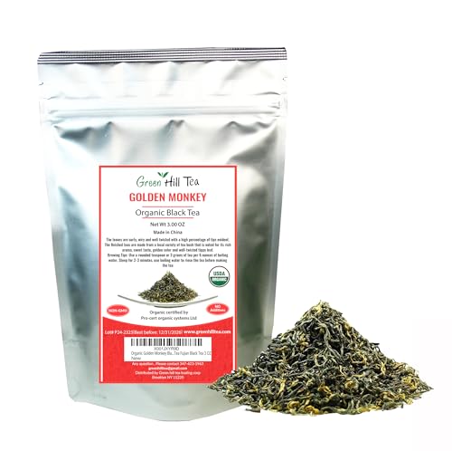 Organic Golden Monkey Black Tea Premium Loose leaf Tea Fujian Black Tea 3 oz (3 Ounce)
