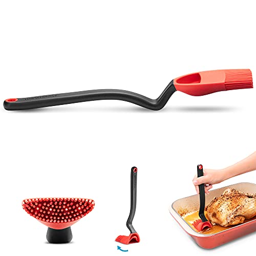 Brizzle 3-In-1 Flexible Silicone Sit-Up Basting, Drizzle, Scooping Brush with In-Built Sauce Resevoir - Red