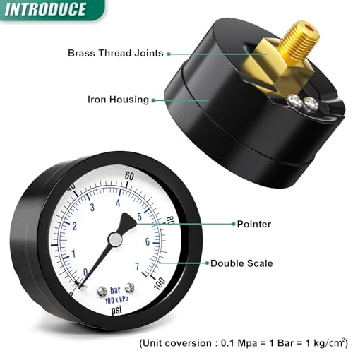 0 100PSI Well Pump Pressure Gauge 2" Dial Size