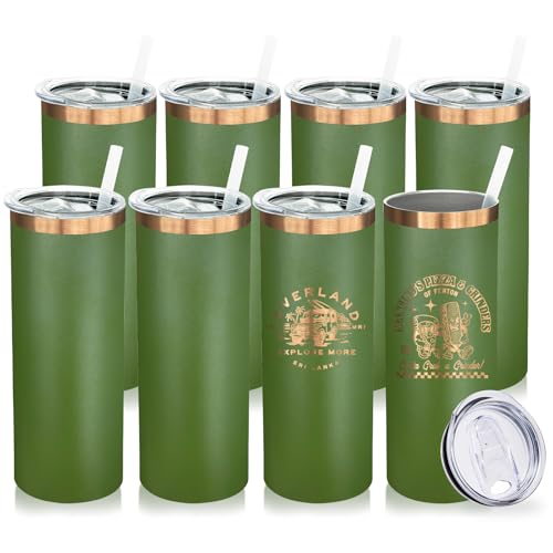 20 oz Skinny Tumblers Bulk with Lids and Straws Army Green (8 Count)