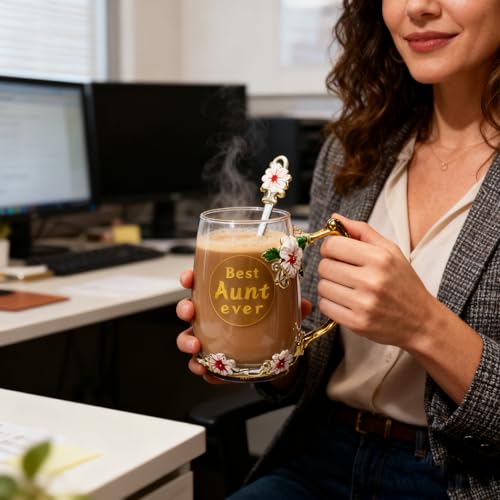 Best Aunt Ever Printed Flower Tea Glass