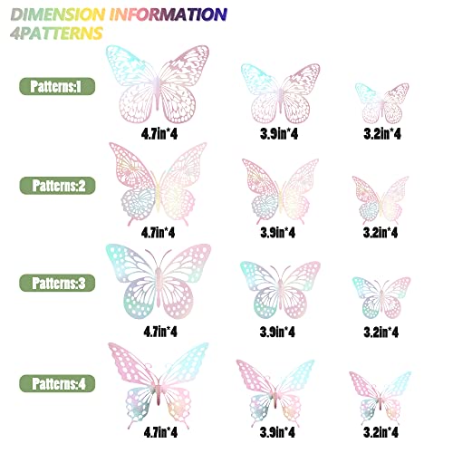 3D Butterfly Wall Decor 48 Pcs Laser Pink Butterfly Decorations (48 Count)