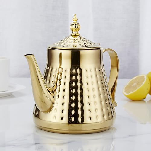 1.2L(40oz) Stainless Steel Hammer Patterned Teapot With Removeable Infuser,Loose leaf cover,Gold