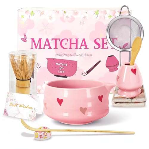 Pink Matcha Whisk Set with Matcha Bowl