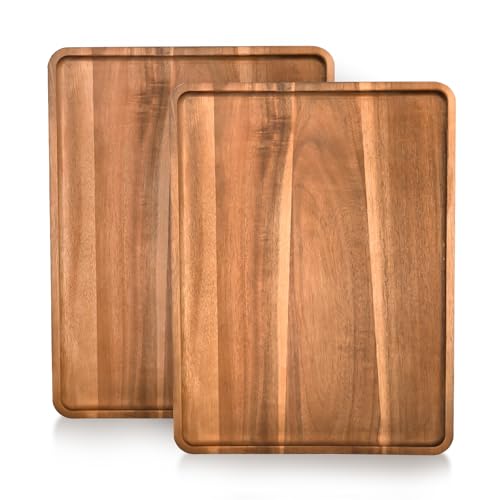2 Pcs Acacia Wood Serving Tray (2 Count)