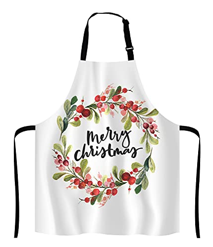 Merry Christmas Berry Wreath Apron for Women and Men
